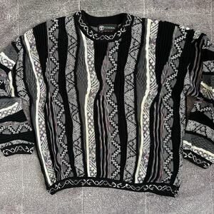 Men's Vintage 90's Tundra Black Purple Textured Coogi Like Crewneck Sweater Sz L